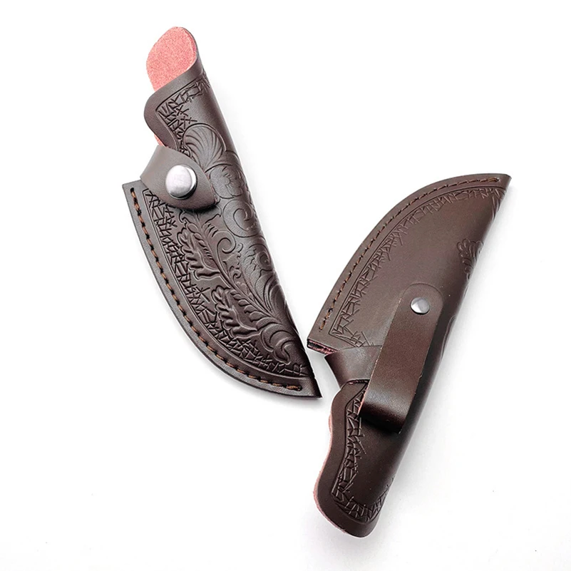 1pc Split Leather Material Outdoor Portable Small Straight Knife Sheath Scabbard With Buckle Case Storage Bag Holders