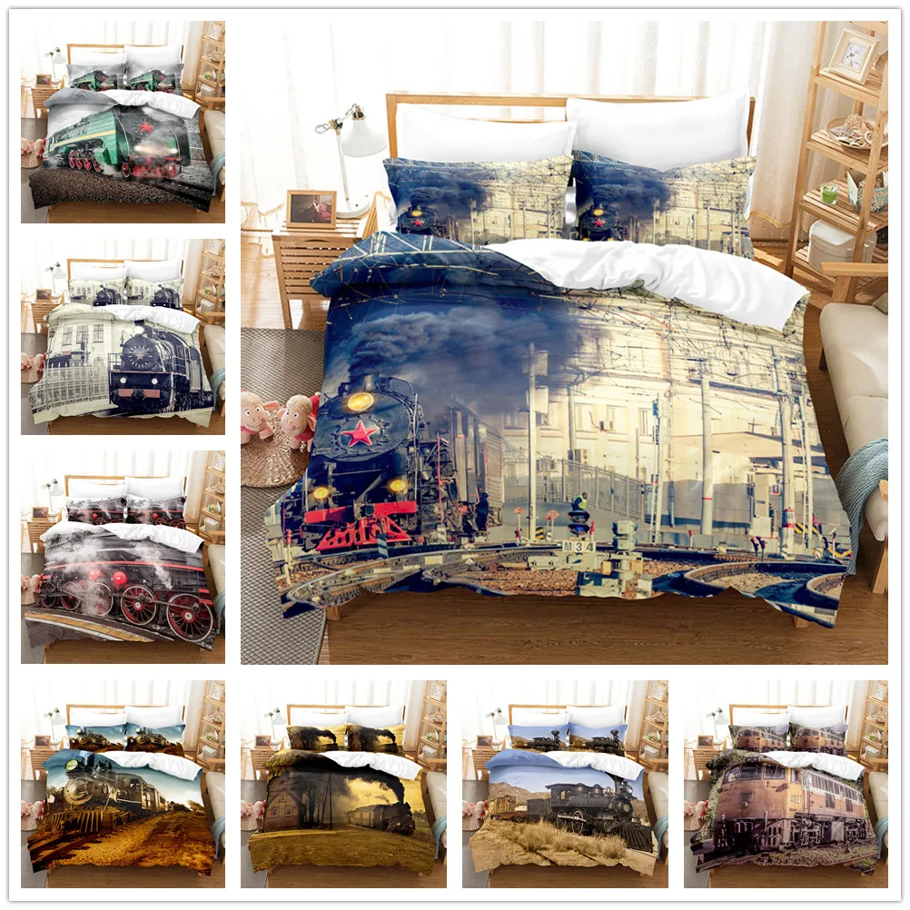 Steam Engine Comforter Cover Set Twin Full Queen Size Bedding Set Vintage Country Duvet Cover Set Bedroom Decorative Quilt Cover