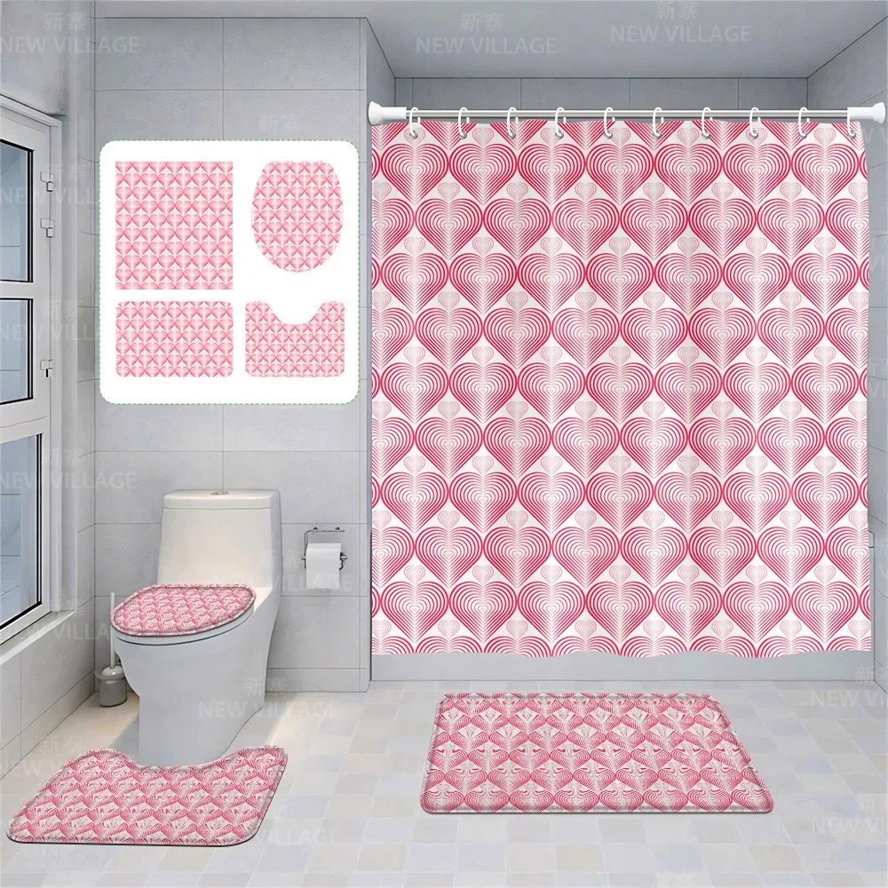 Home shower curtains bathroom Decora waterproof fabric non-slip bathmat water absorption curtain Modern geometric nordic simple