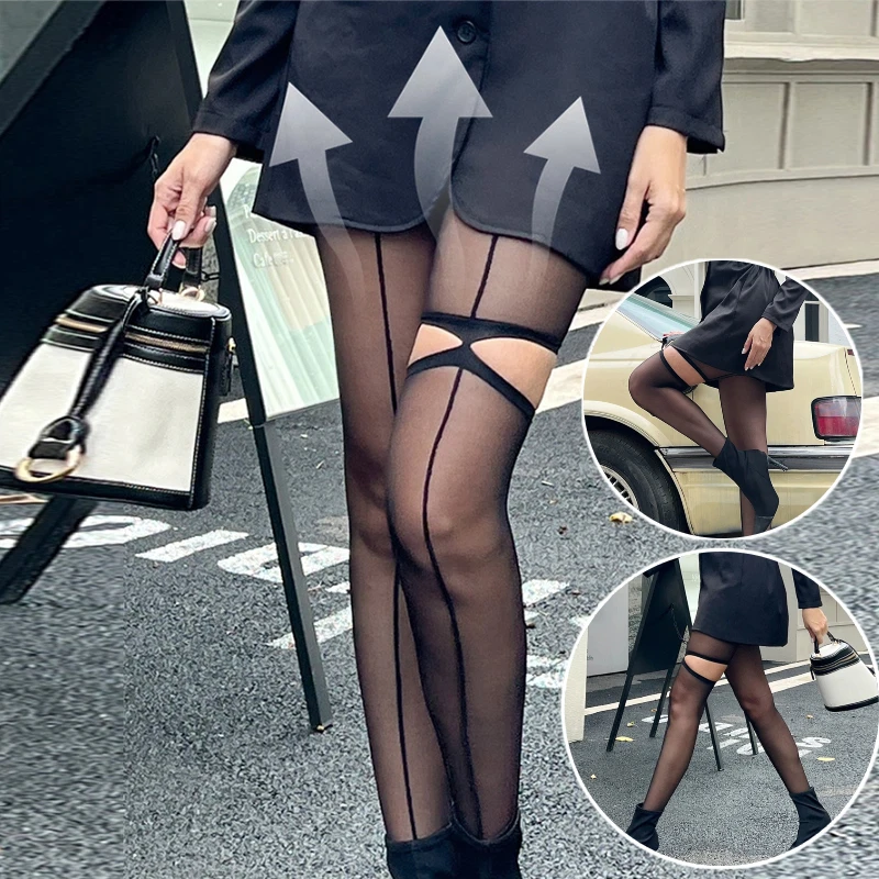 

Новые женские высокие колготки, полые асимметричные леггинсы с перспективой, сексуальные черные полосатые колготки для девочек, интимные женские колготки