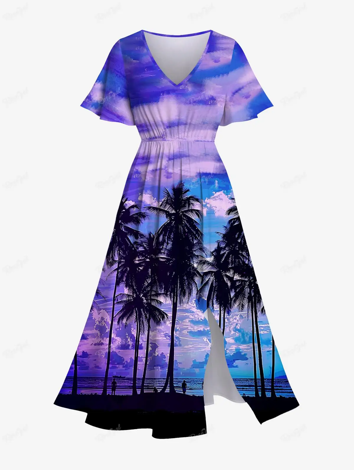 Outfit for Couples Dress vestido فساتين طويلة 원피스 Plus Size Coconut Tree Cloud Sea Print Plus Size Matching Hawaii Beach