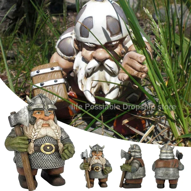 Resin Crafts Display Mold Simulation Miniature Viking Victor Norse Dwarf Gnome Figurine Statue Garden Decor For Gard Yard Statue