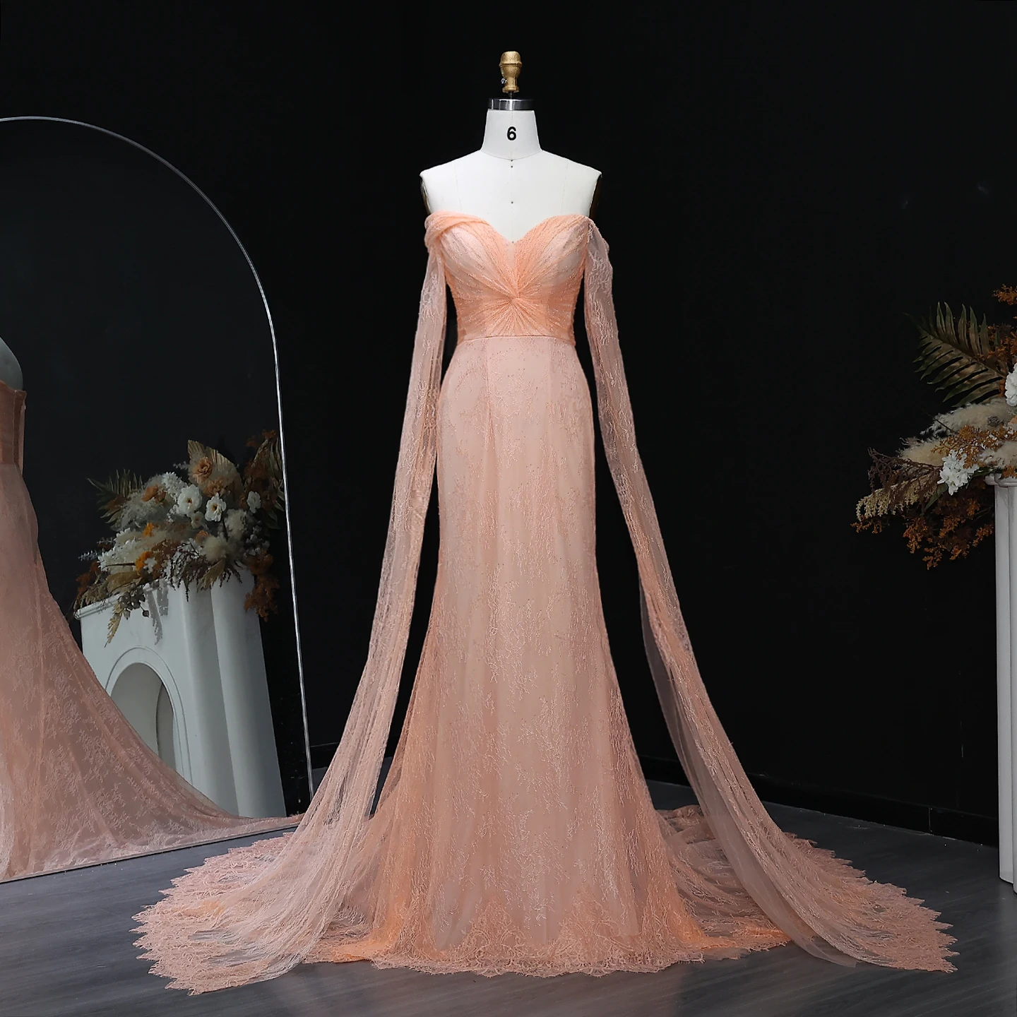 Sharon Said Spitzen-Meerjungfrauenkleid in Lila mit Kurzen Ärmeln, Arabisches Damen-Hochzeitskleid SF055, Maßanfertigung – Detail 20