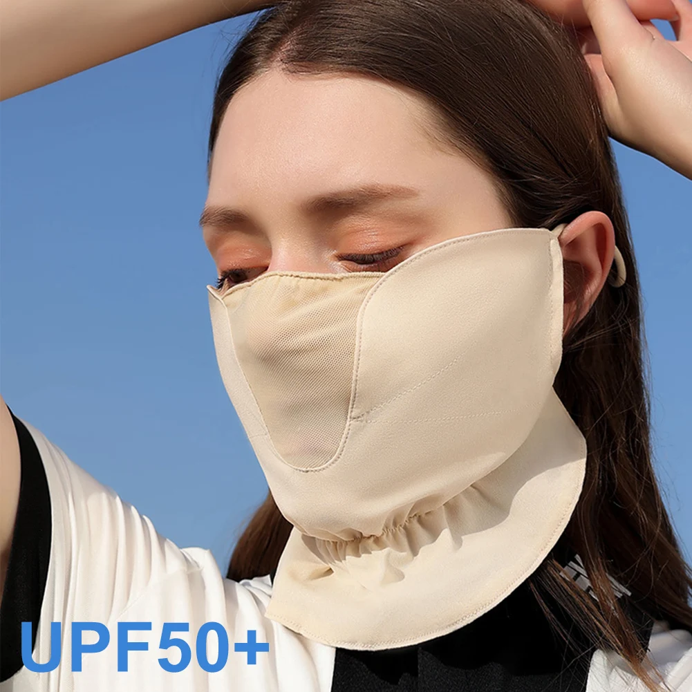 Summer UPF50+ Breathable Thin Chiffon Facial Sunscreen Mask Sports Cycling Driving UV Protection Ice Silk Adjustable Buckle