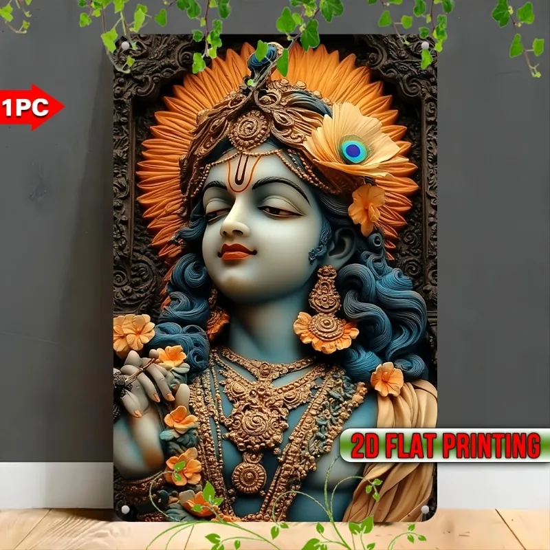 

Aluminum Metal Wall Art: Divine 2D - Printed Lord Krishna, Ideal for Hindu - Themed Decor, 7.9x11.8" or 11.8x17.7", 1pc