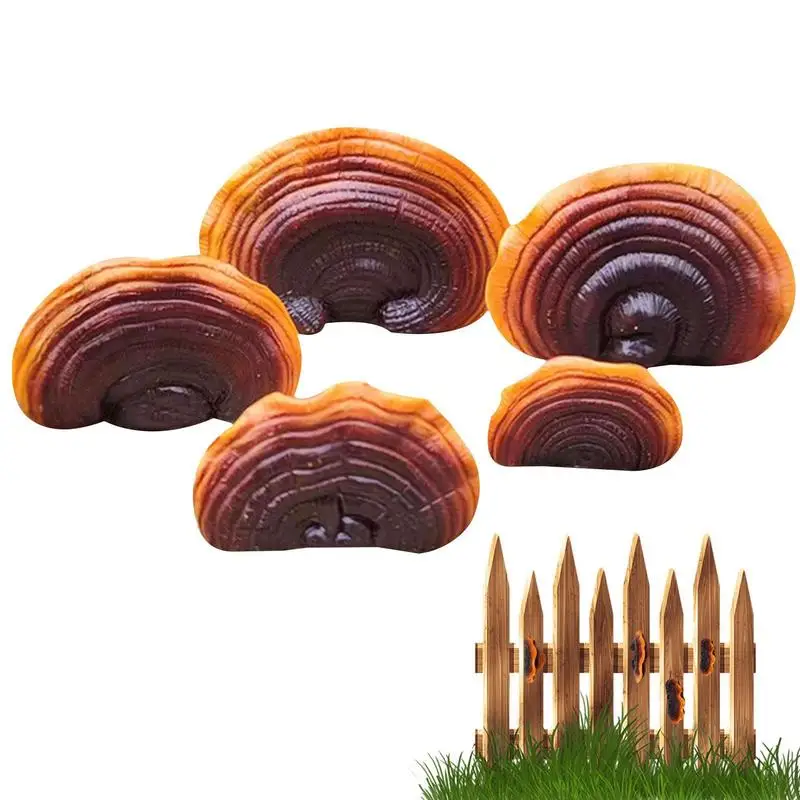 5pcs Resin Fairy Garden Craft Ganoderma Garden Decoration Miniature Landscape  Gnome Mushroom Figurines For Garden Decor