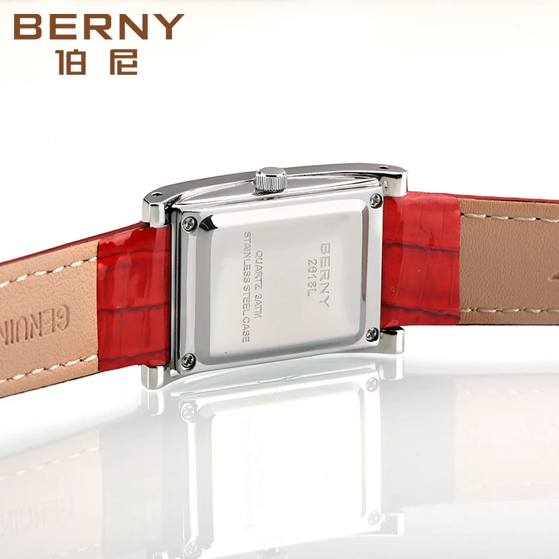 BERNY Luxury Quartz Women Watch Rectangle Stainless Steel Brand Fashion Leather Waterproof Dress Watches Female Clock Wristwatch