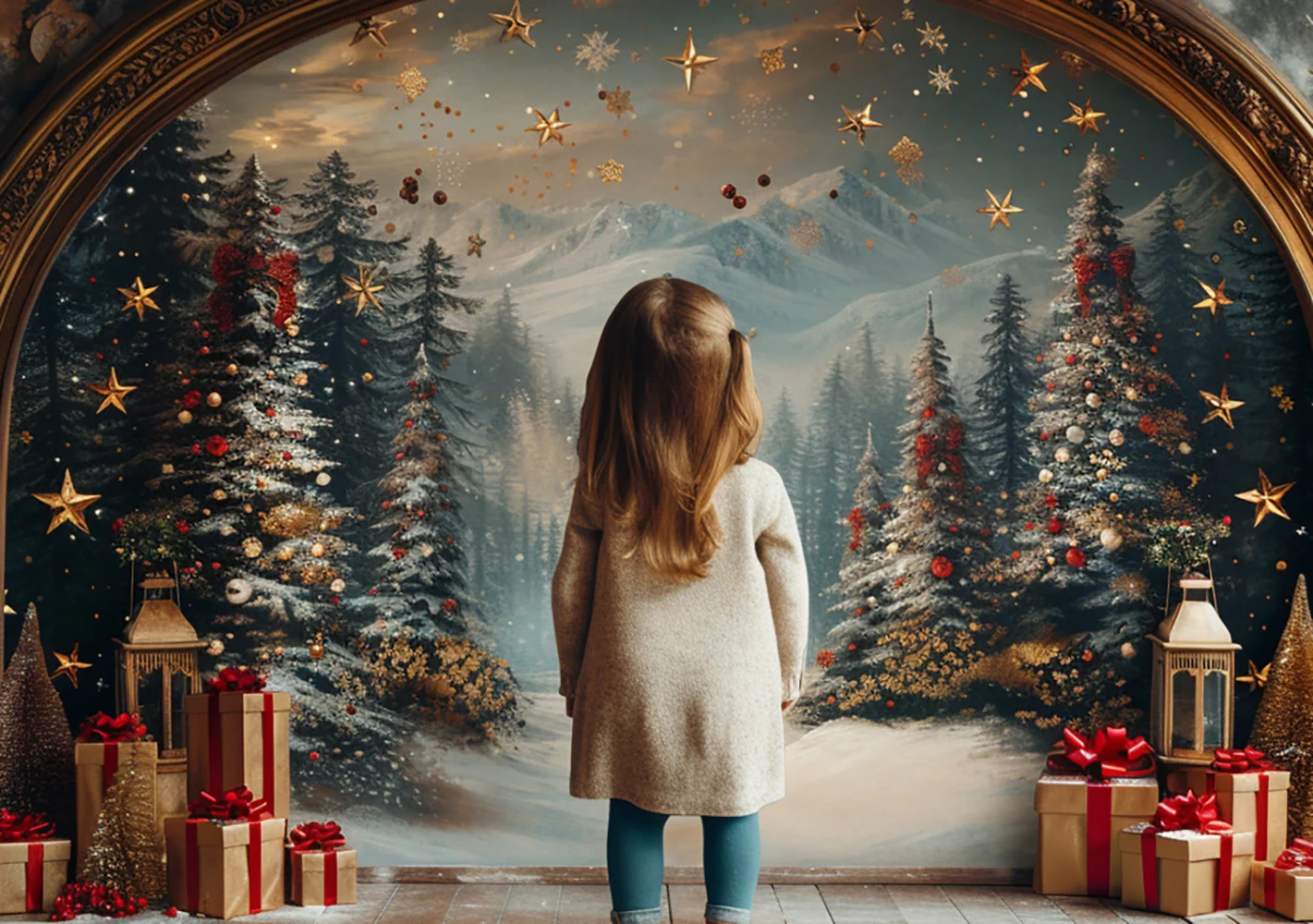 Xmas Snowy Mountain Valley Backdrops Kids Adult Photography Christmas Santa Forest Family Photocall Snowflake Backgrounds