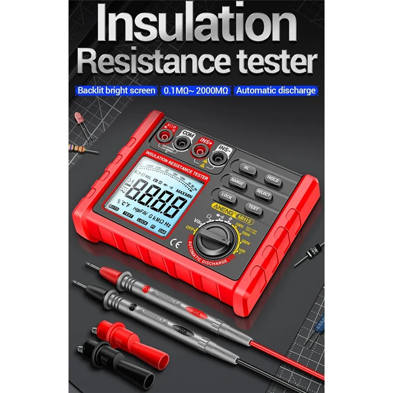 

AT51-MH15 Многофункциональный цифровой измеритель сопротивления изоляции Автоматический разряд переменного/постоянного тока Напряжение ЖК-мегаомметр Тестер тоже