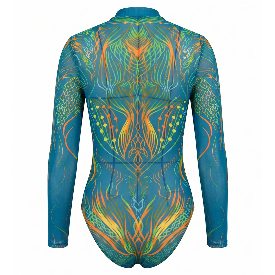 S - XXL Neuer bedruckter Badeanzug mit langen Ärmeln und Hose, Reißverschluss, Damen-Badeanzug, einteiliger Badeanzug, gepolsterter Badeanzug, Badebekleidung, Badeanzug V8356 – Detail 4