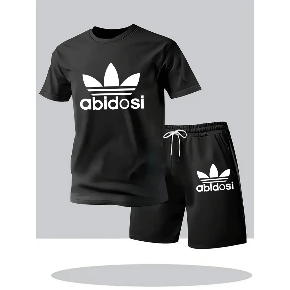 Summer Street Fitness Men's T-Shirts Sets Short Sleeve T-Shirt + Shorts Quick Dry Breathable Round Neck Running Suit Hot Sale