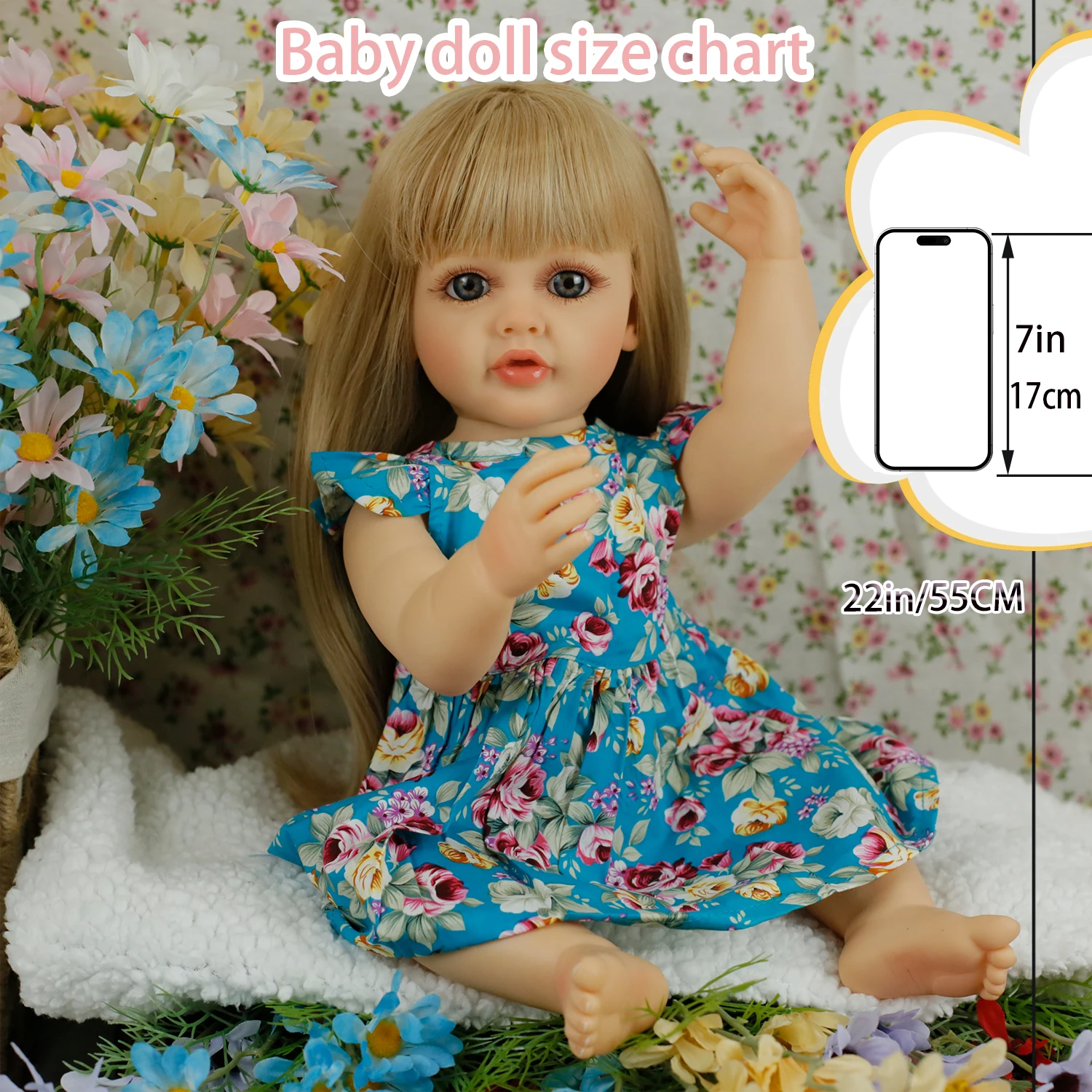 

22 дюйма 55 см кукла реборн Бетти с мягким винилом для всего тела, реалистичная новорожденная девочка, принцесса для малышей, художественная игрушка для рождественских подарков