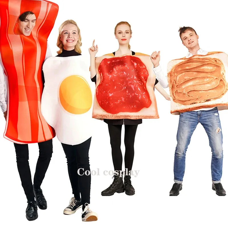 qq28LQAdult ตลกเนยถั่วเยลลี่ขนมปังเครื่องแต่งกายไข่ต้มและเบคอนปาร์ตี้เครื่องแต่งกายฮาโลวีนคู่อาหารคอสเพลย์ Outf