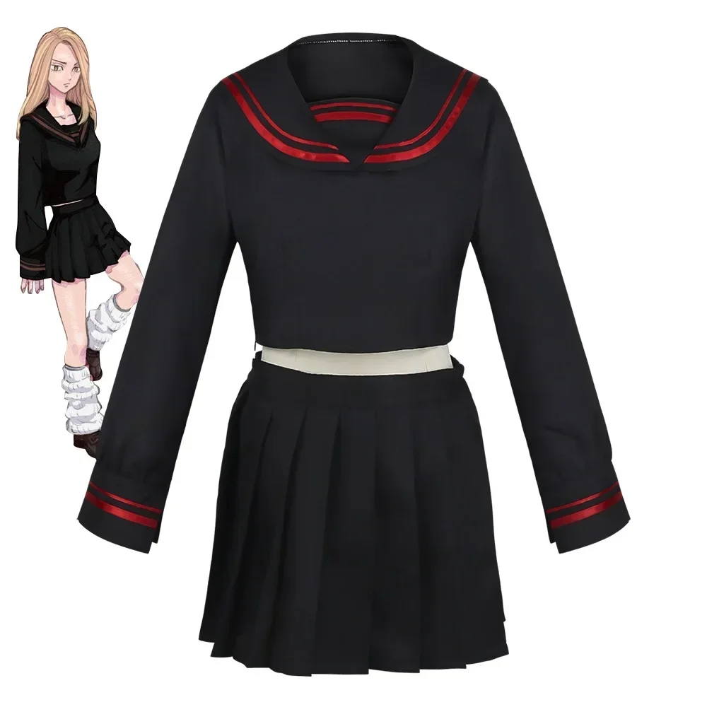 

2025 new Anime Tokyo Revengers Cosplay Costume Yuzuha Shiba Dress School Uniform Black Sailor Suit Skirt Set Halloween Clothing