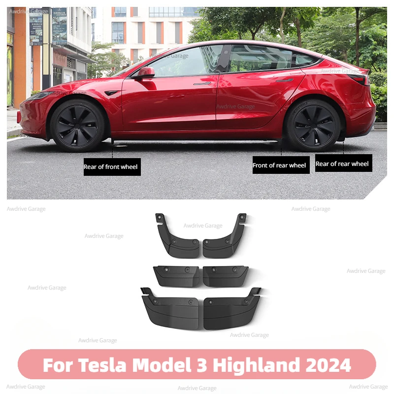 

Брызговики Tesla для Tesla New Model 3 Highland 2024, невидимые передние и задние грязезащитные щитки из ТПЭ, аксессуары для модификации автомобиля