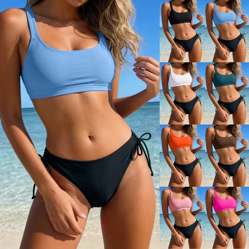 

Womens Bikini Set Tummy Control Swimwear Women'S Tankini With High Waist Swim Tie Side Bottom Tank Top Female Thong Bikinis Set