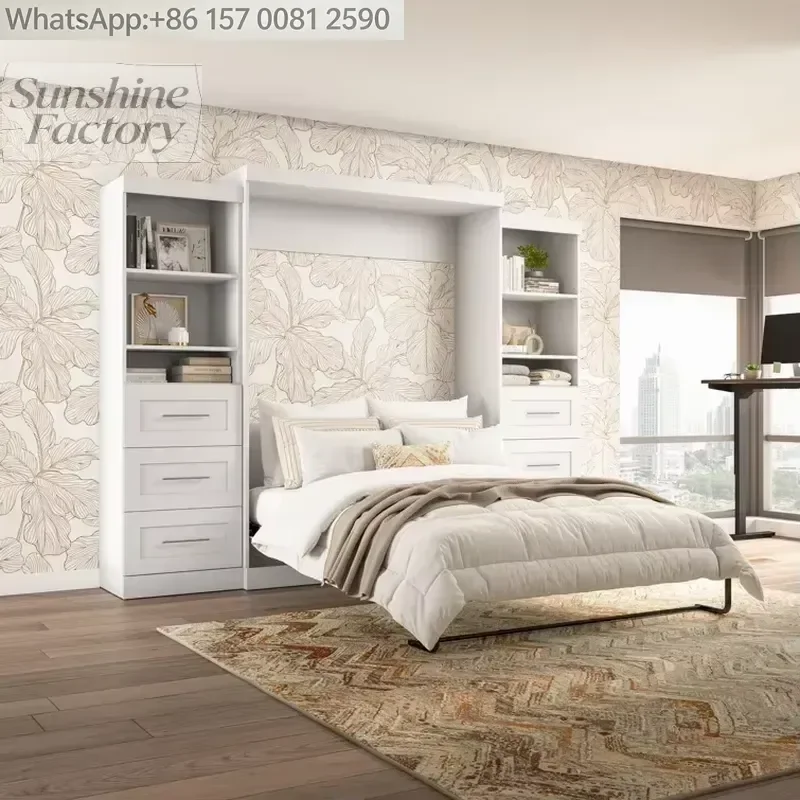 Queen/King Size Wall-Mounted Murphy Bed Frame Customizable Modern Space-Saving Furniture Hidden Folding Feature