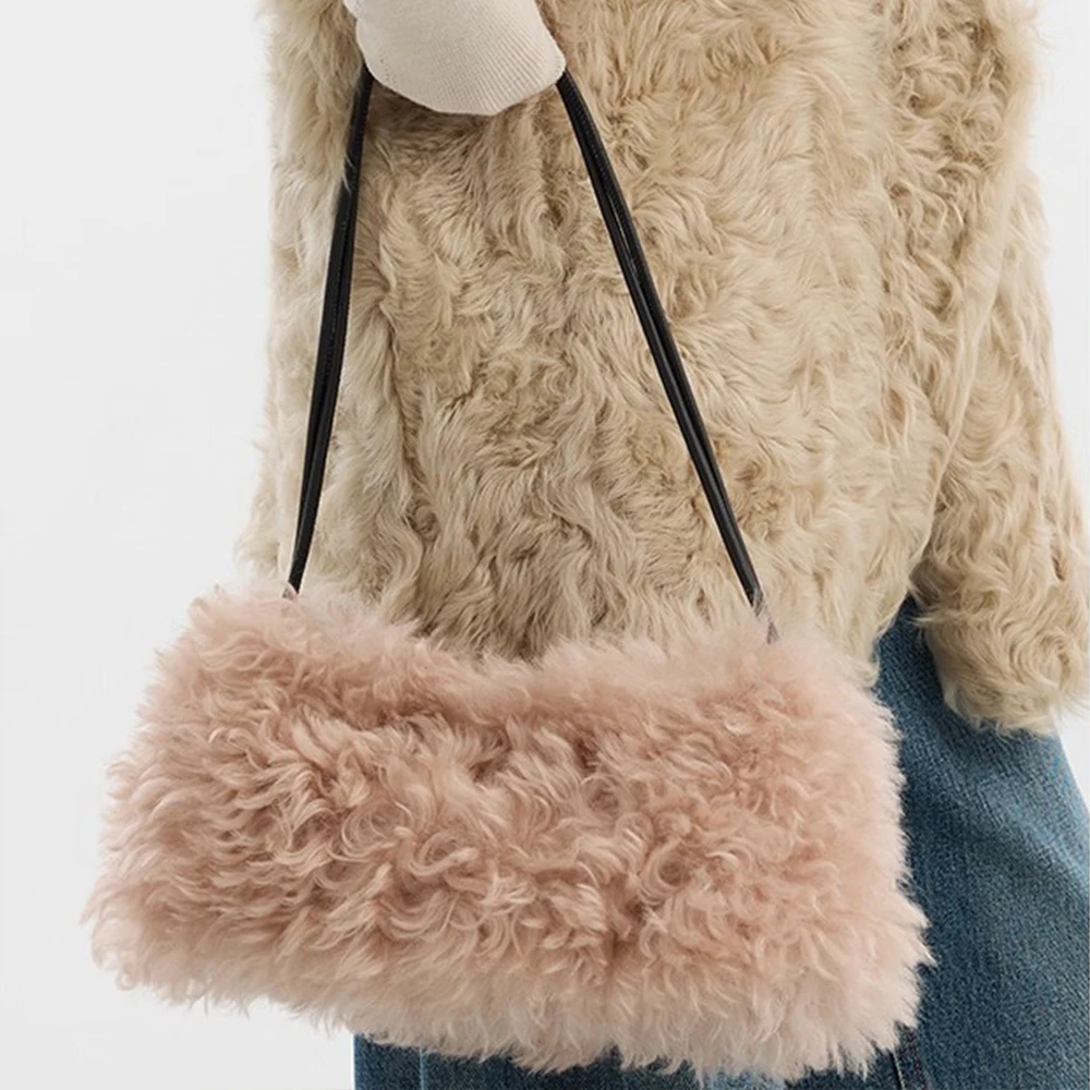 

Winter Soft Plush Women Shoulder Bag Lamb Wool Underarm Bags for Women Designer Handbags Fluffy Fuax Fur Bag NEW Clutch Purses