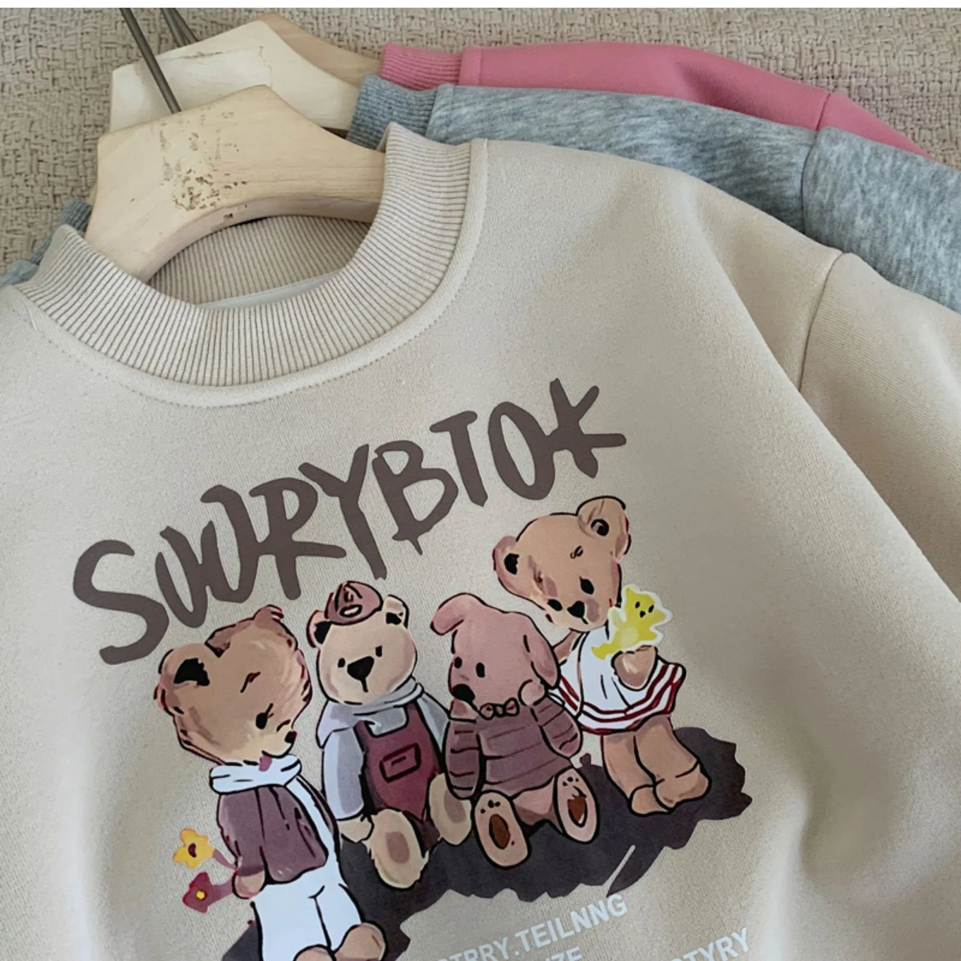 Cartoon Bear Sweatshirts Girls\' Plush Casual Top Winter Thicken Warm Children\'s Clothing for 1-6years Boys Sweatshirts