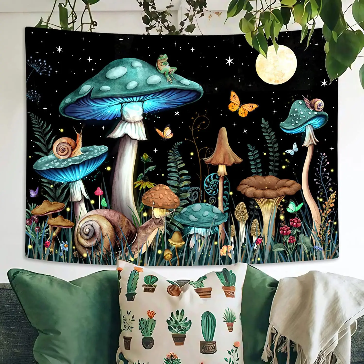 Psychedelic Mushroom Tapestry Hippie Boho Room Decor Aesthetic Moon Background Anime Tapestries Trippy Magic Wall Hanging Poster