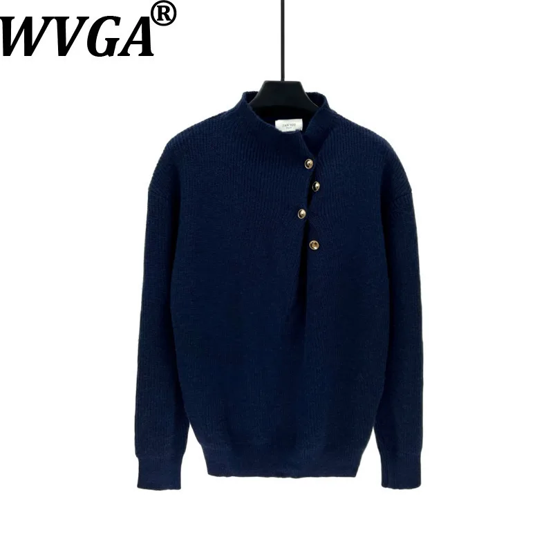 

WVGA Winter New Men Tide Button Pullover Trendy Sweater Niche Chic Casual Stand Collar Design Warm Base Knitwear Tops Ins W15613