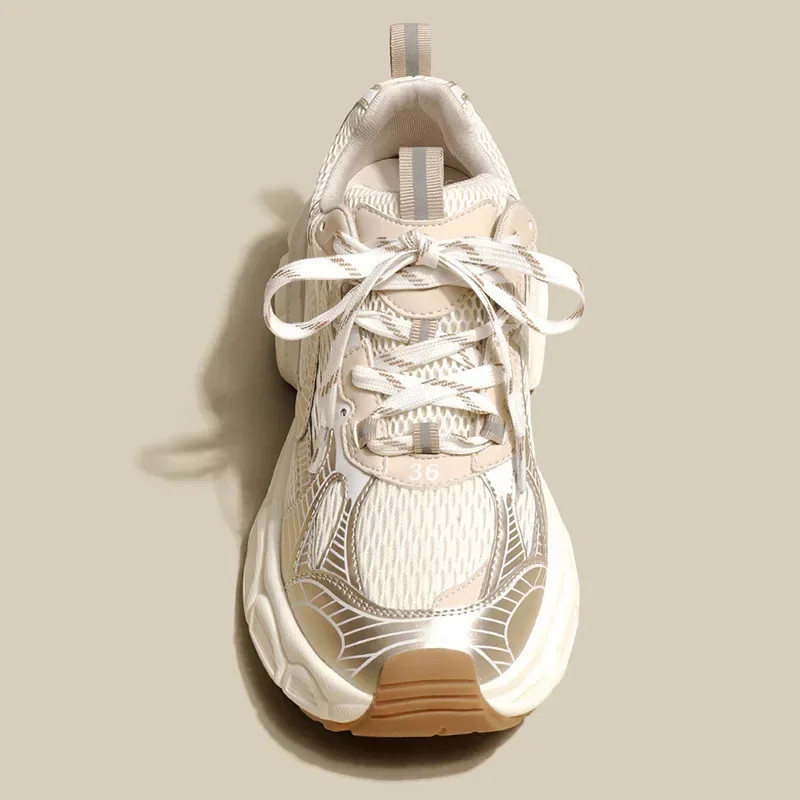 Designers White Sneakers Women Flats Shoes Lace Up Vulcanize Shoes Female Mesh Wedge Platform Casual Zapatillas Mujer