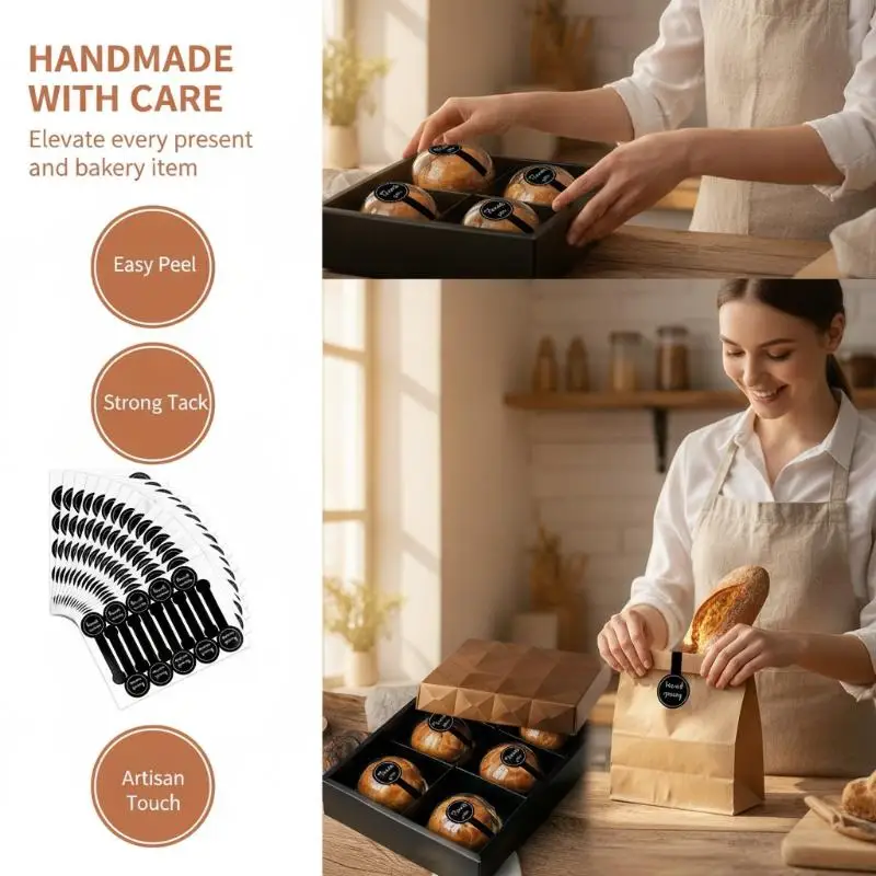 Black Handmade Sealing Stickers 50 Sheets Strong Self-Adhesive for Holiday Gift Wrapping DIY Scrapbook Decoration