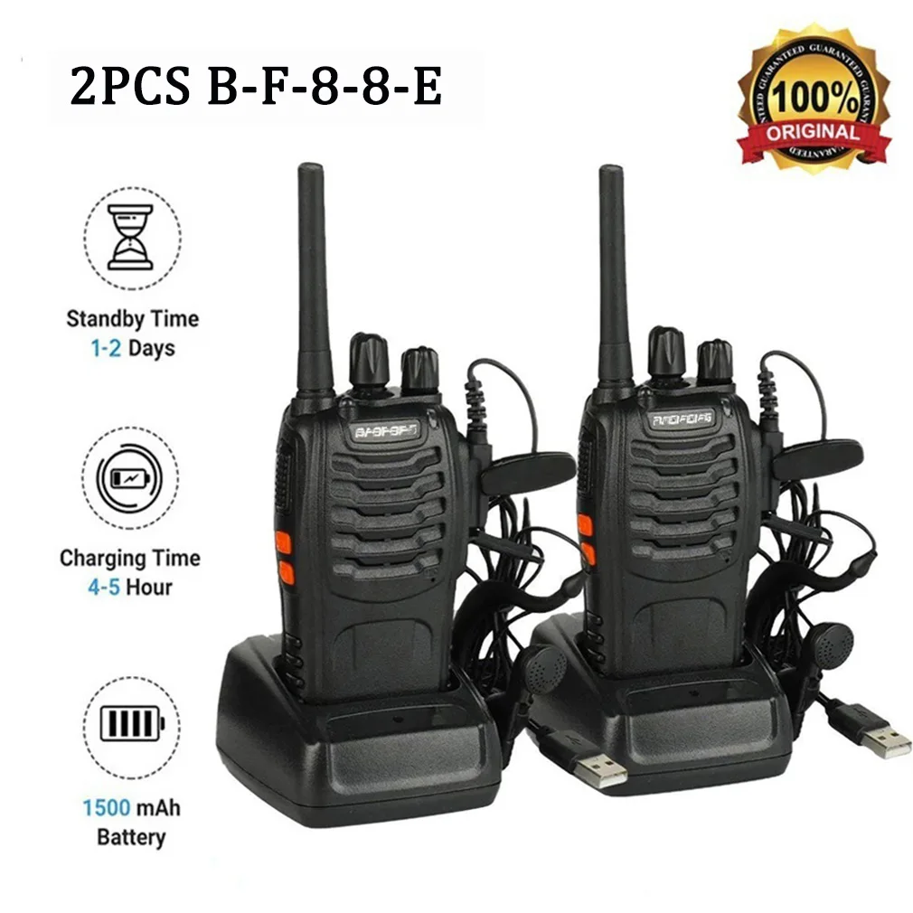 Hot 2PCS Per 8-8-E Walkie Talkie con auricolare Radio FM Ricetrasmettitore Frequenza A Lungo Raggio USB Ricaricabile A 2 Vie Walkie Talkie