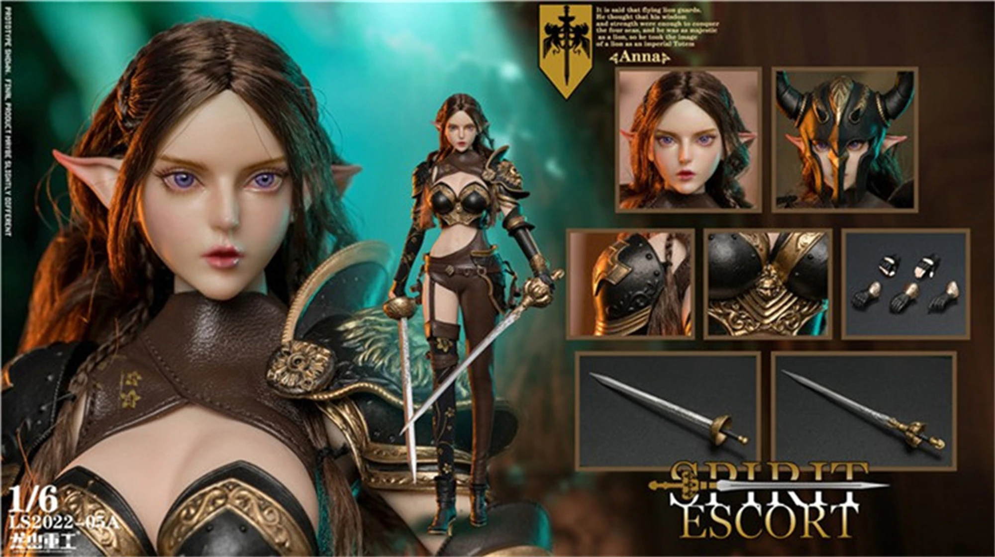 SL2022-05A 1/6 Scale Elf Guard Anna Black Suit Armor Action Figure 12inches Collection Model