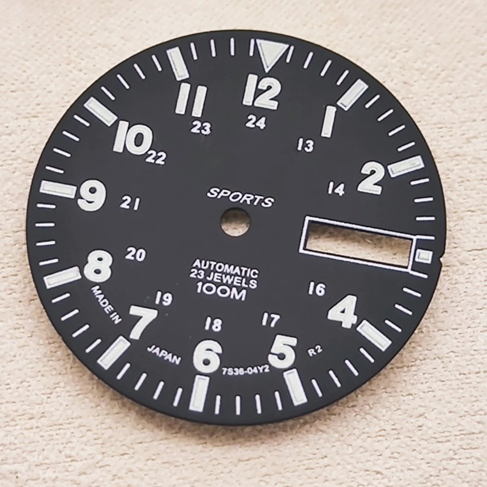 28.5mm/1.11in Super Lumin Dial for NH36A Movement C3 Green Luminous Watch Face Dial Plate Replacement Black/White Watch Parts