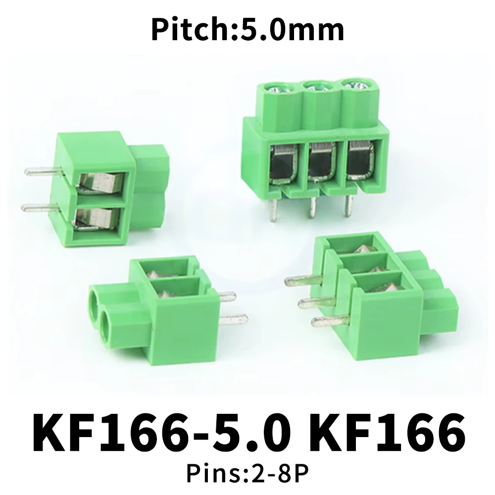 (10 pcs) KF166 5.0MM Screw Type PCB Terminal Block Pitch 166 5.0MM Terminal Block Shrapnel Type Inline Connector 2~8P KF166 5.0