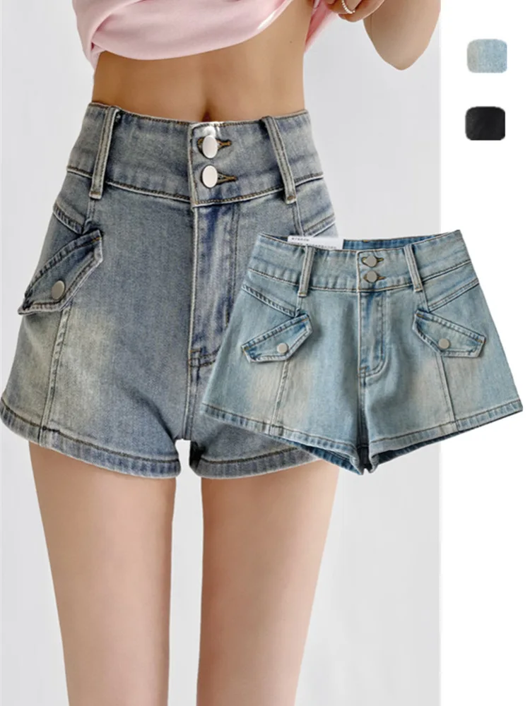 

Крутые джинсовые брюки с высокой талией и высокой талией, женские утягивающие шорты с двойным синим дизайном, летняя рабочая одежда Sle