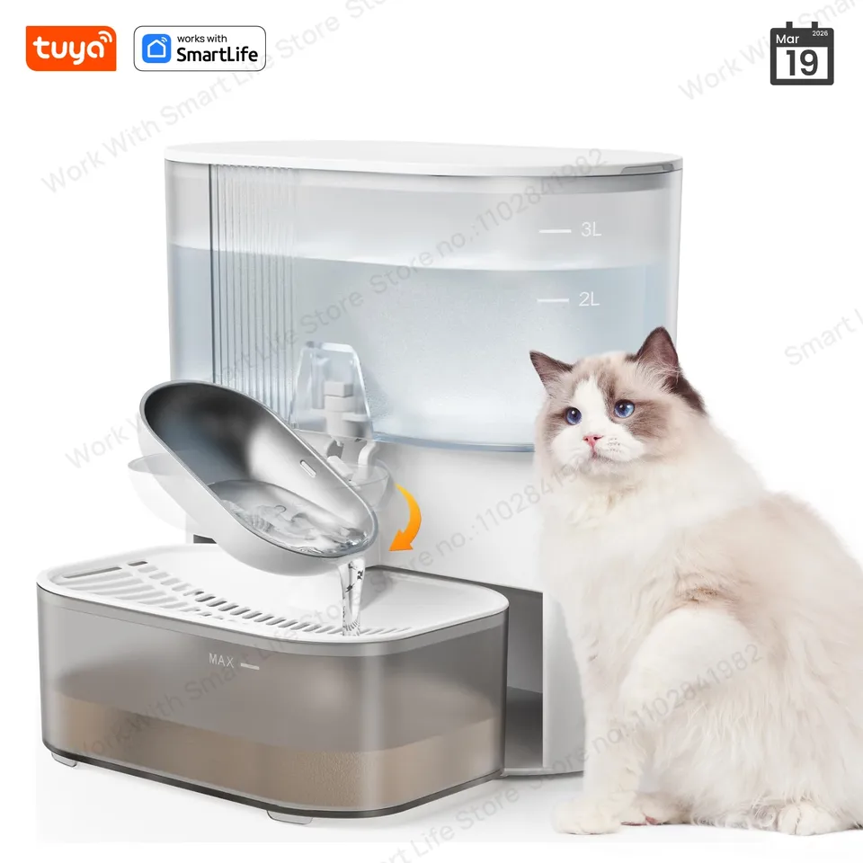 3LSmart 고양이와 소형견용 타이머식 급수기, 자동 애완동물 급수대, 폐수분리 생수, 필터 없음, 앱 없음