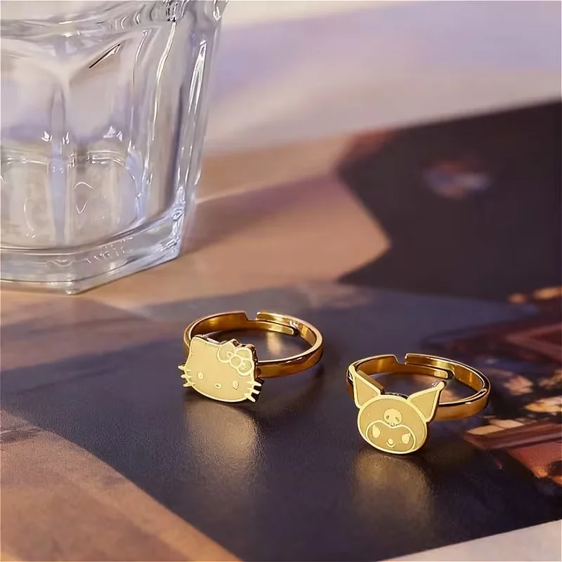 Customized Carved Sanrio Character Logo Image Ring Women Stainless Steel Adjustable Personalized Rings Jewelry Christmas Gift
