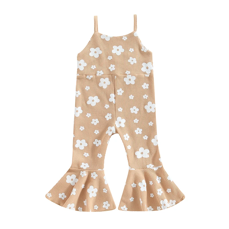 

Toddler Girls Summer Sling Jumpsuit Sleeveless Suspender Floral Bell-bottom Pants