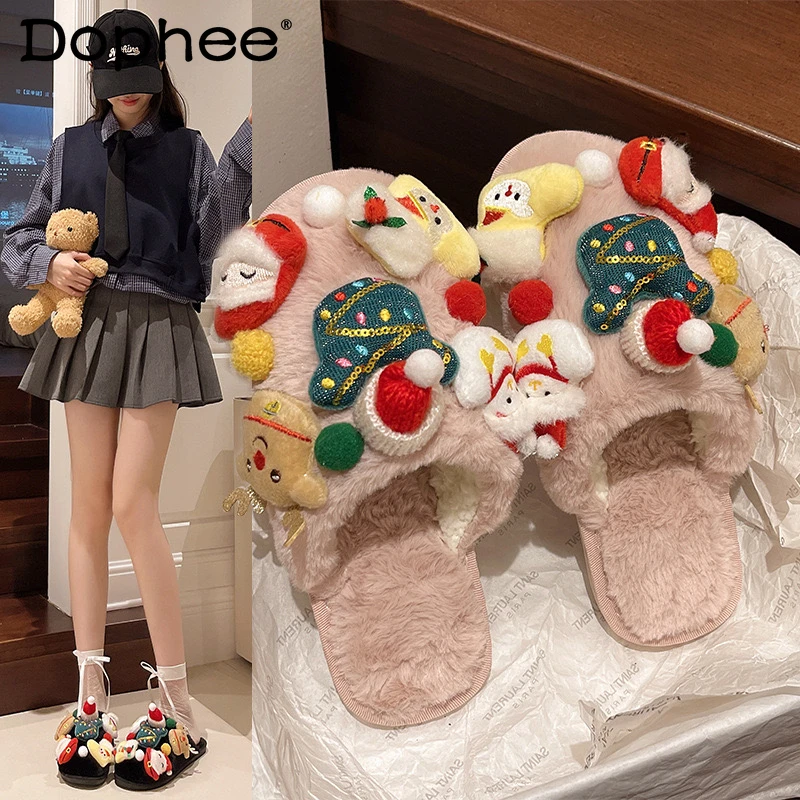 

Christmas Plush Slippers for Women 2025 New Autumn Winter Indoor Home Warm Non-Slip Thick Sole Cotton Slippers