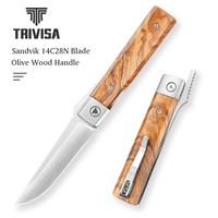 TRIVISA Dolphin-JO Kitchen Knife, Cutting Fruit Knives, Olive Wood Handle, Compact Folding Blade for Camping, Hiking & Cooking