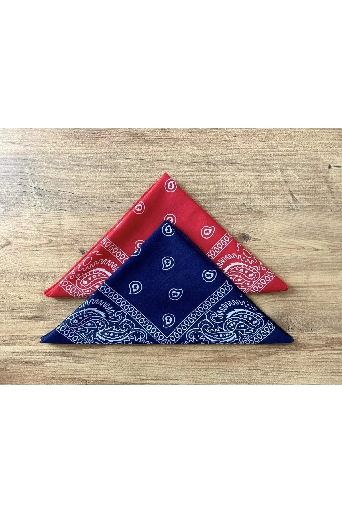 

Unisex Red Navy Blue Square Bandana 2 Pieces 100% Ethnic Patterned Cotton Fabric 55x55 cm Hair Accessory