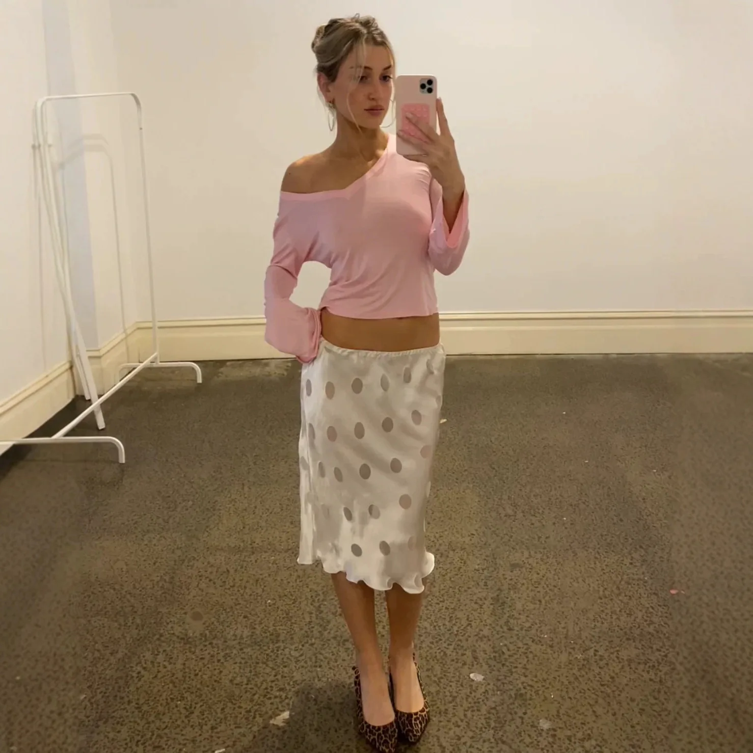 Elegant Polka Dot Satin Midi Skirt For Women High Waist Ruffled Hem A-Line Flowy Slip Skirt for Casual Office Party Streetwear