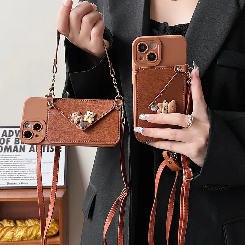 iPhone15promax phone case iPhone13 for iPhone12 Crossbody iPhone14 Portable iPhone11 wallet iPhone16 card bag fall proof