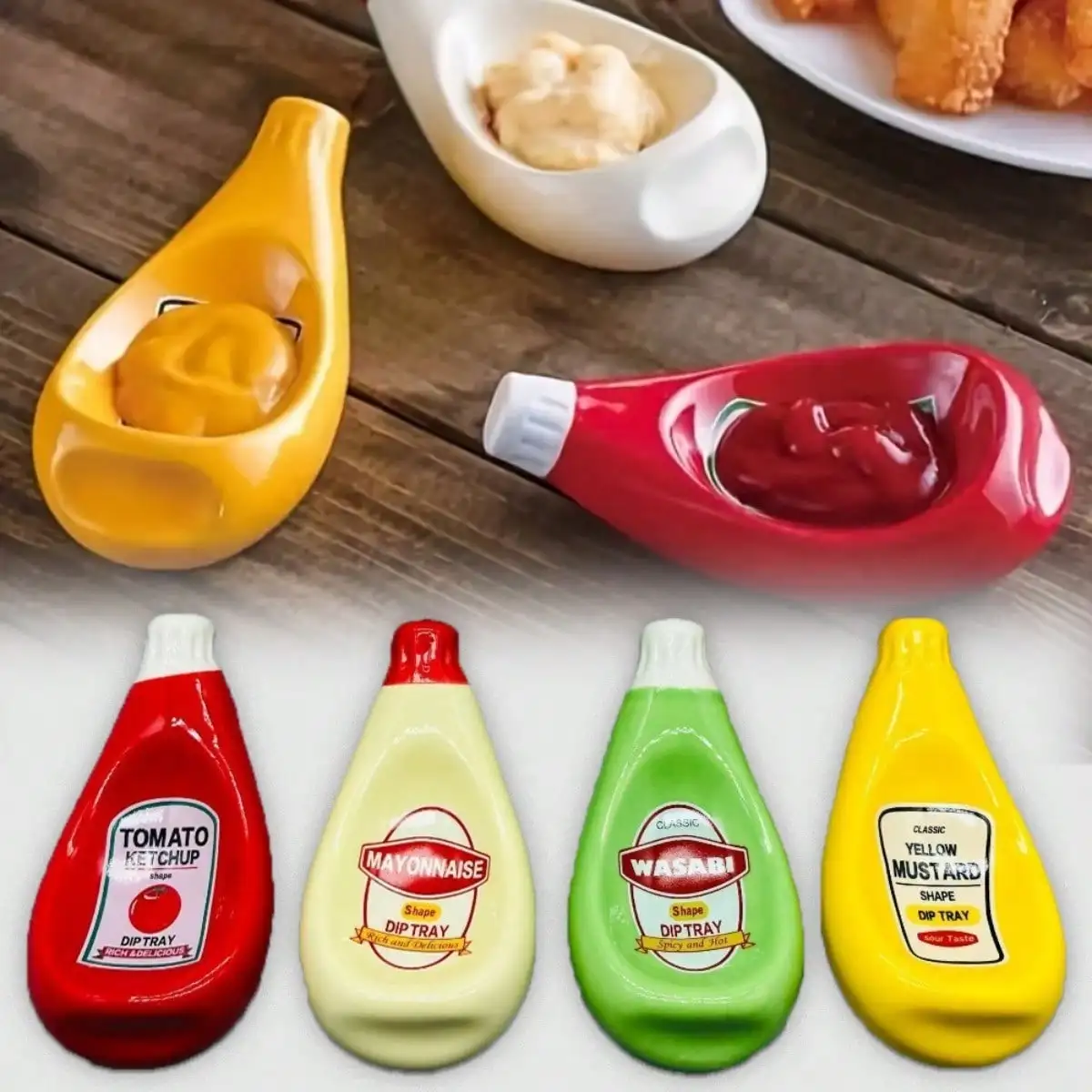 Ceramic Soy Dipping Bowl Ketchup Bottle Shaped Sauce Dish Porcelain Seasoning Plate Mustard Serving Dish Restaurant Dinnerware