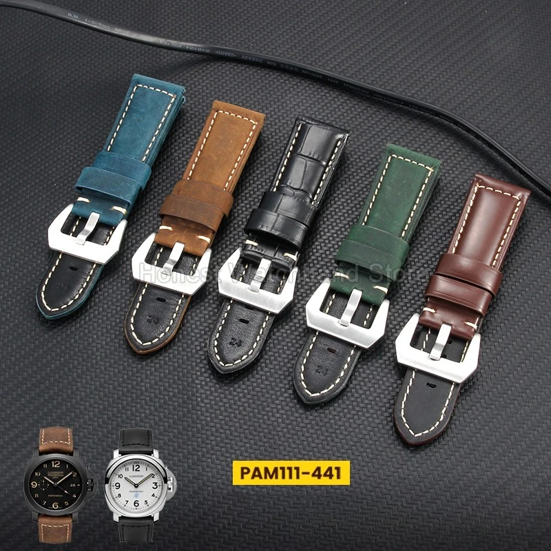 플랫 인터페이스 바늘 버클 Panerai Tissot Citizen Seiko Prospex 용 우아하고 잘 제작 된 정품 가죽 시계 액세서리