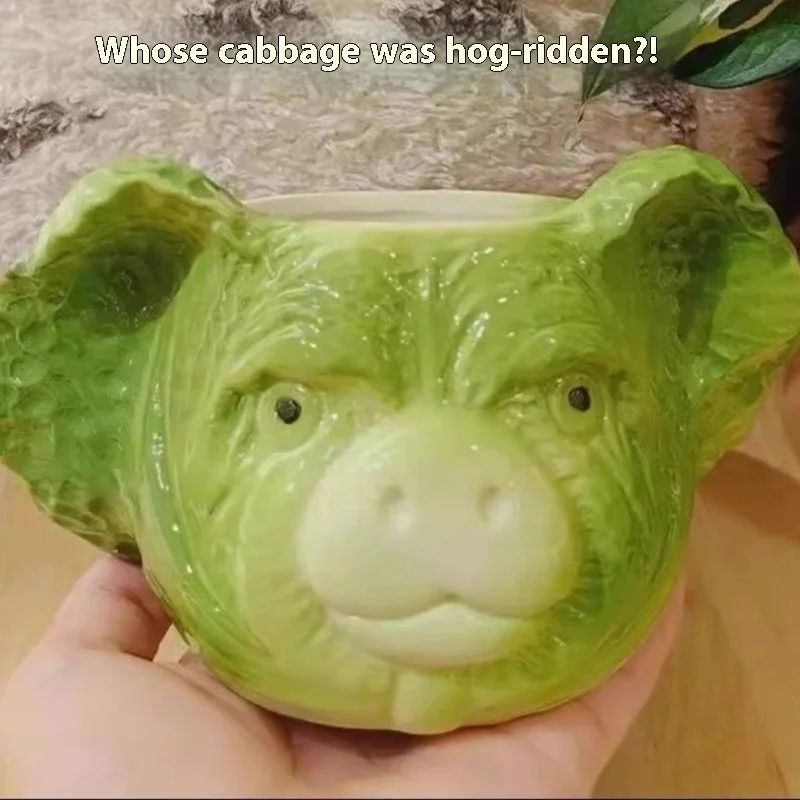 Funny Creative Cabbage Pig Cup Mug Birthday Gift For Boys Large Capacity Water Cup Ugly Things Ceramics Parody Cup Home Goods