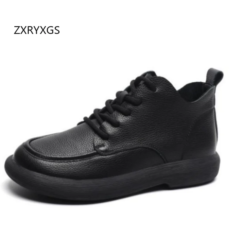 

ZXRYXGS 2025 Classic Versatile New Autumn Winter Boots Flat Soft Sole Premium Cowhide Real Leather Boots Women's Trendy Boots