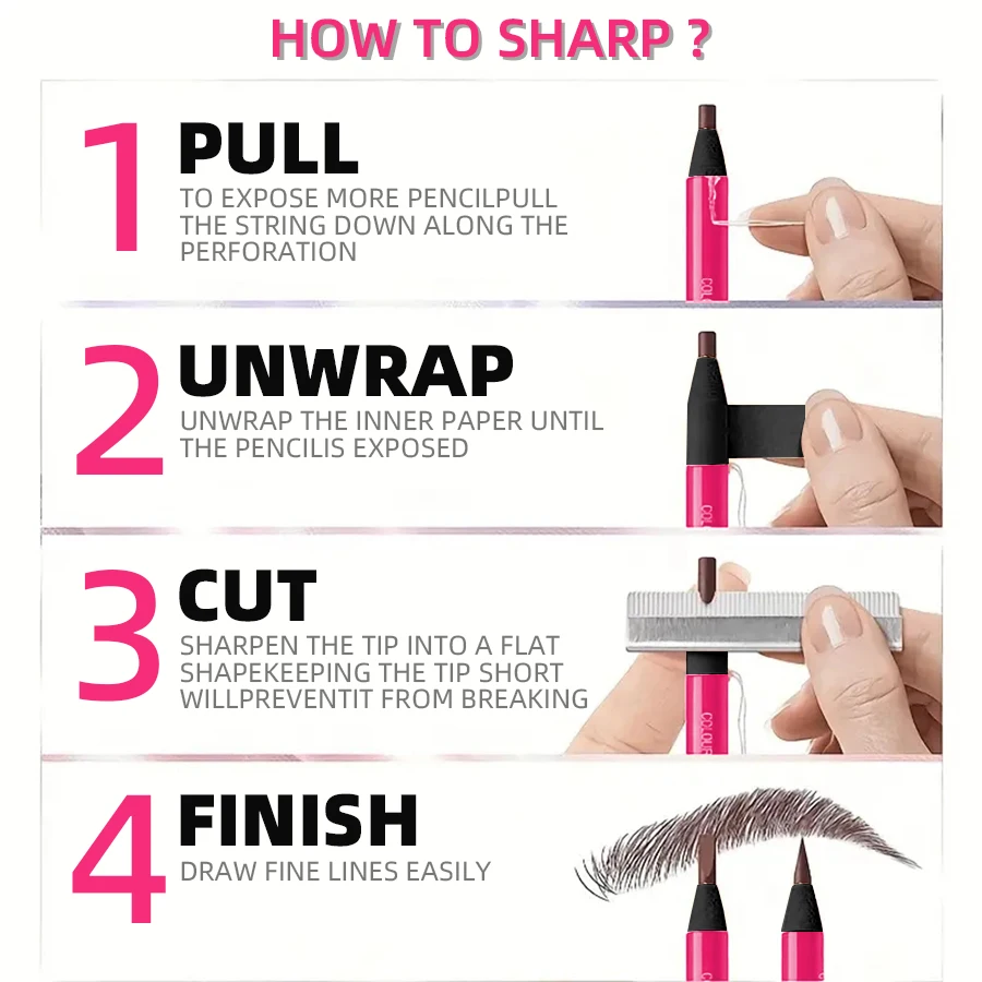 Matita per sopracciglia nera con linea a strappo a 8 colori, resa marrone ultrafine, resistente al sudore e ai sbavature con pennello per il trucco degli occhi