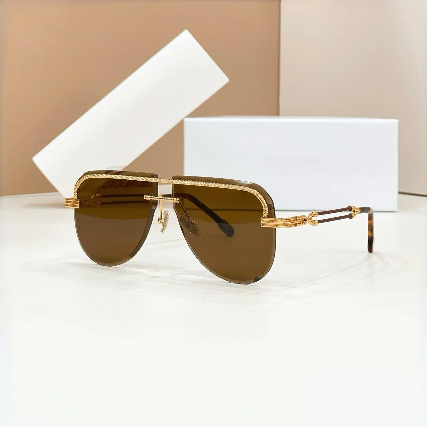 Designer Style Frameless Sunglasses Trend Fashion Unique Wire Sculpture Big Size Lenses UV400 High Quality nisex Outdoor Shades