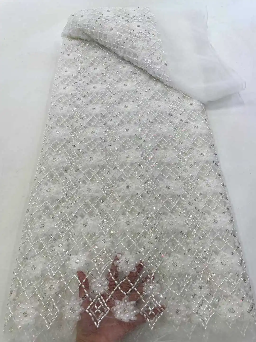 럭셔리 아프리카 스팽글 비즈 레이스 원단 2025 고품질 신랑 나이지리아 웨딩 신부 자수 프랑스 튤 바느질