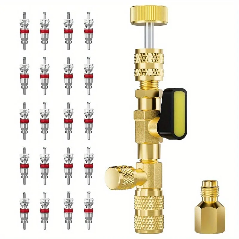 

Valve Core Remover Installer Tools W/ Dual Size SAE 1/4 and 5/16 Port Adapter for R22 R410a Air Conditioner Refrigerant Systems
