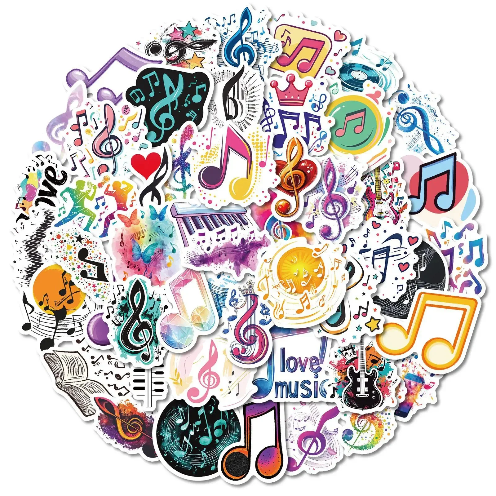 50 SZTUK Naklejek z Nutami Muzycznymi Graffiti Kreskówkowe Indywidualne Kreatywne Naklejki na Pianino do Laptopa Telefonu Kubka Gitary Wodoodporne