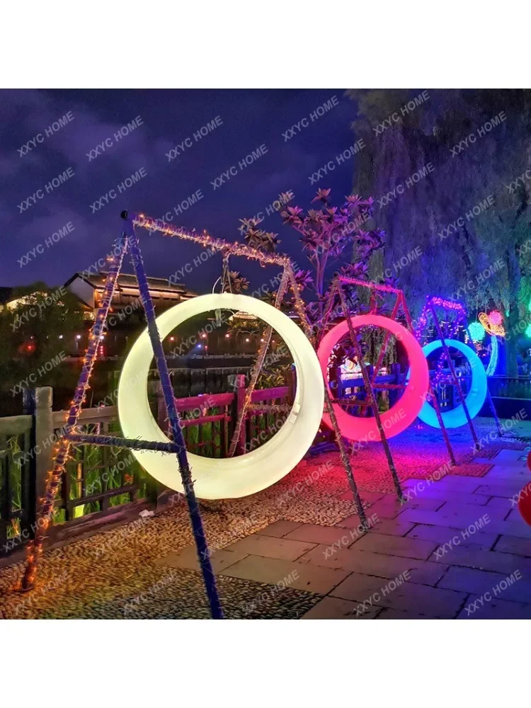 Luminous Swing Solar Outdoor Hanging Basket Colorful Remote Control Moon Ring Glider